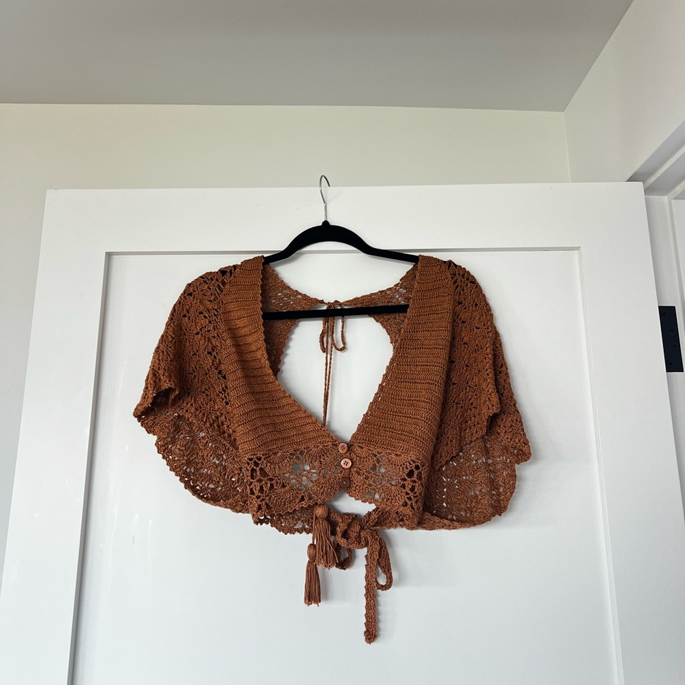 Chic Brown/orange Crochet Women's Shrug